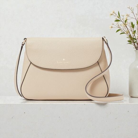 Kate Spade Monica Flap Leather Crossbody Purse in Light Sand KC465